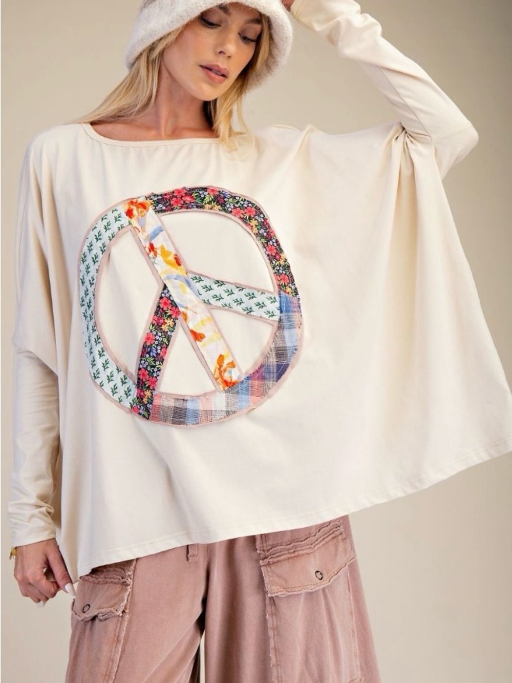 Relaxed Cream Women's Peace Patch Pullover Sweatshirt